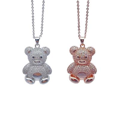 China TRENDY Hip Hop Fashion Jewelry Women Girls Rose Gold Bling Rhinestone Iced Out Exquisite Copper Alloy Small Cute Bear Pendant for sale