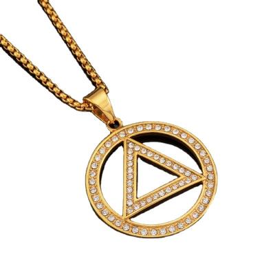 China TRENDY 18k Gold Plated Exquisite Zircon Triangle Ring Pendant Necklace Stainless Steel Chain Jewelry for Men and Women for sale