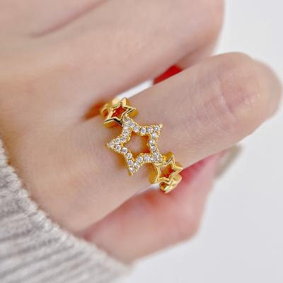 China CLASSIC Hot Selling Ring For Women Women Ring Brass Iced Out CZ Zirconia Ring Collection Star Shape Hip Hop Jewelry for sale