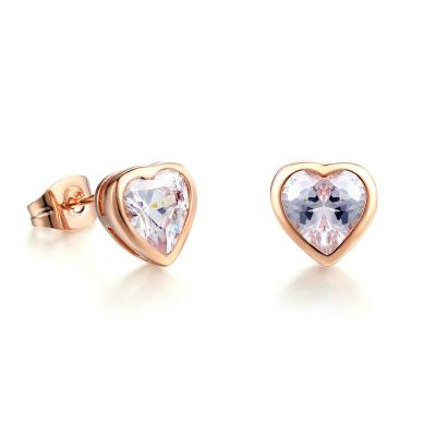 China Fashion Jewelry Wholesale Crystal Heart Stud Earrings Rose Gold Or Silver Tone Plated With Crystal for sale