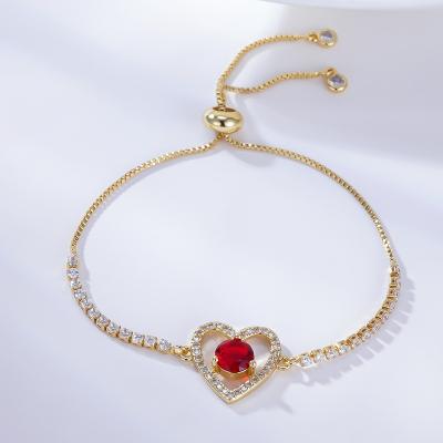 China Wholesale Fashion Lead Free Nickel Free Zircon Love Heart Shape Adjustable 18K Gold Plated Bracelets For Women Jewelry for sale