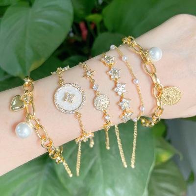 China High End Luxury Zircon Jewelry Fashion Prom Party Adjustable Female Bracelet Waterproof Indelible Lead Free Nickel Free Flower for sale