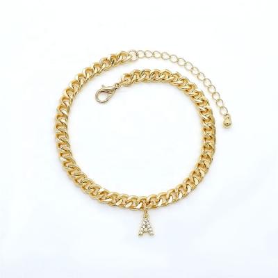 China BOHEMIA Custom 18k Gold Plated Crystal Cuban Initial Letter Anklet Chain Women 6mm for sale