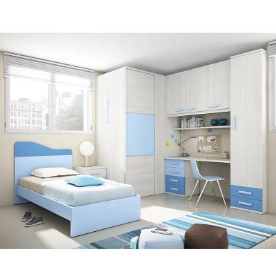 China Modern NOVA 20KAD056 sky blue wooden beds for kids complete room furniture set simple style kids bed with wardrobe and desk 2 in 1 for sale