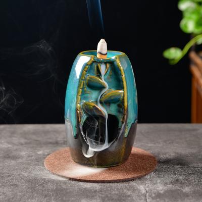 China Mini Portable Ceramic Backflow Incense Burner Bokhoor Incense Cone Holder Bokhoor Oud Waterfall Crystal Censer Holder for sale