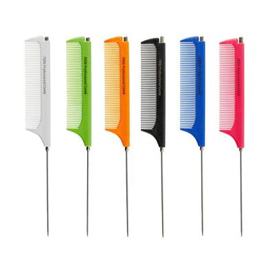 China Carbon Fiber Rat Tail Comb Carbon Steel Rat Tail Comb Rat Tail Comb Heat Resistant Teasing Combs For Women Color With Stainless Steel Pintail for sale