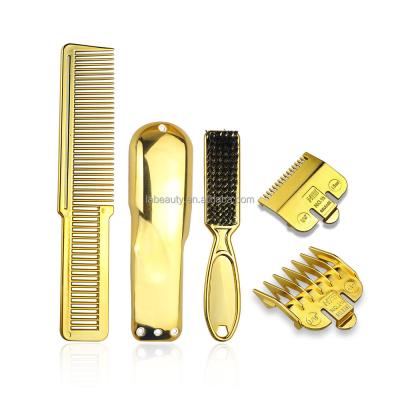 China Gold Plated 2sizes Gold Plated Men's Salon Handle Grooming Tool Kit Beard Trimmer Hair Brush Guards Clipper Clean Comb Shaving Kit For Barber for sale