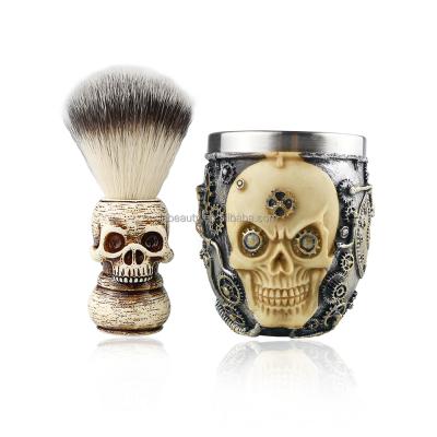 China Hot Shaving Brush Skull Beard Shaving Brush and Armor Bowl Men's Fashion Steel Shaving Badger Hair Handle Kit Beard Brush Skull Head Staless for sale