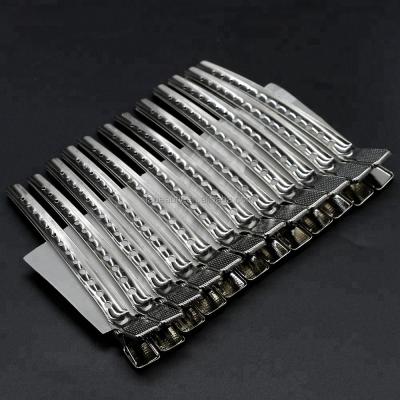 China Salon Hair Clips 12 Pcs Pack Barber Styling Alligator Hair Extension Metal Clips Stainless Steel Hair Clip Sectioning Hair Salon Long for sale