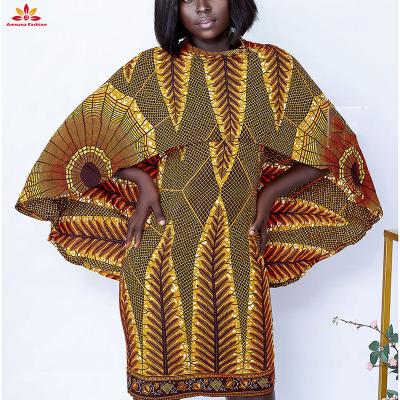 China Wholesale 100% Cotton Wax African Party Midi Cape Pencil Dress High Low Style Clothes Competitive Price for sale