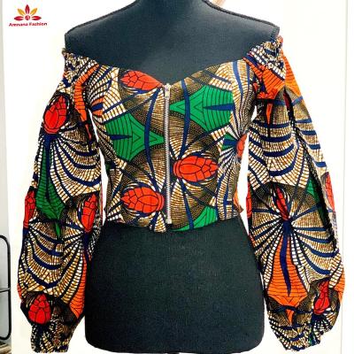 China Colorful Cotton African Print Crop Top Wears Ankara For Women With Puff Sleeve Clothing for sale