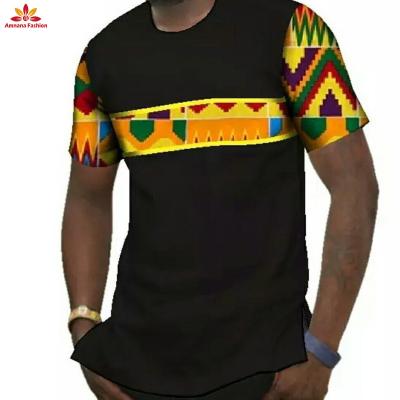 China 2021 Customized Mens African Wax Cotton Design Sleeve T-shirt Printing Short Casual Comfortable Men Patchework for sale