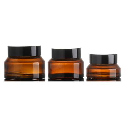 China 15g 30g 50g Amber Glass Cream Jar Clear Cosmetic Circular Cream Glass Jar and Screw Lid for Skin Care for sale