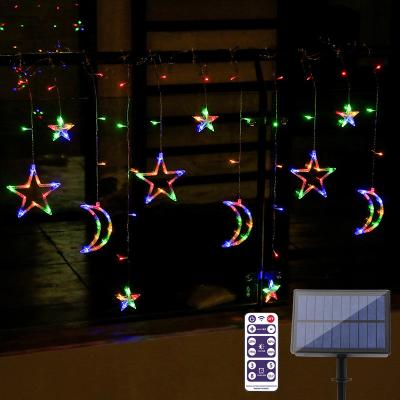 China LED string  lights Waterfall twinkle star and moon curtain lights wedding window light solar curtain light use for christmas decoration for sale