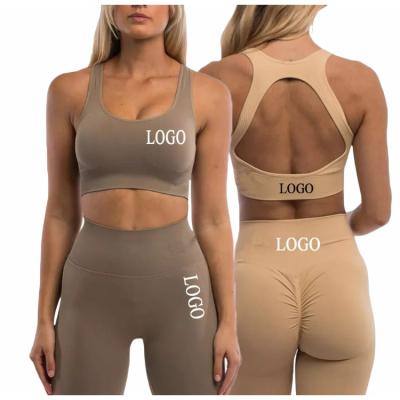 China Anti-Bacterial 2023 New Women Workout Sets Scrunch Butt Leggings Open Back Sports Bra High Waist Women Yoga Pants Leggings Seamless Yoga Set for sale