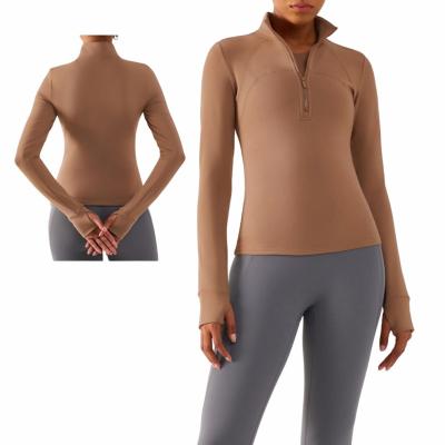 China Breathable 2023 New Fall Women's Thick Fabric Mock Neck Slim Fit Yoga Tops Long Sleeve Thumb Hole Zipper Fleeced Gym Jackets for sale