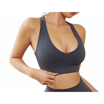 China Breathable Private Label Yoga Wear Strappy Top Fitness Seamless Backless Womens Sports Bra Crop Top for sale