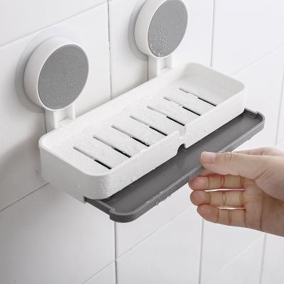 China Sustainable Wholesale Bathroom Double Soap Dish ABS Non Trace Adhesive Draining Soap Box Holder for sale