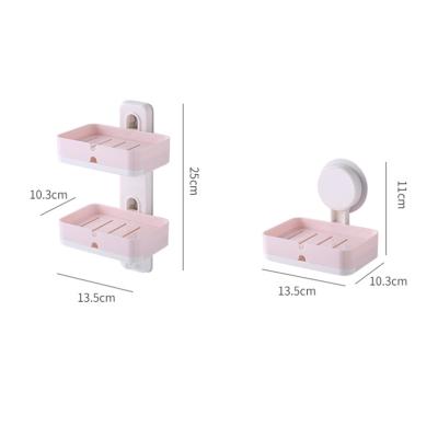 China Home Wall Mount ABS Adhesive Double Layer Wall Drain Durable Stylish Hanging White Plastic Soap Bar Holder for sale