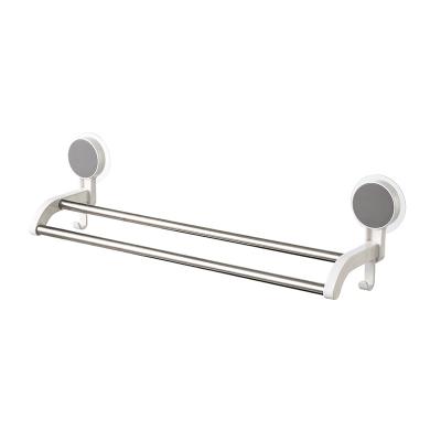 China Wholesale ABS Plastic Cup Suction Heater Bathroom White Double Pole Towel Rack for sale