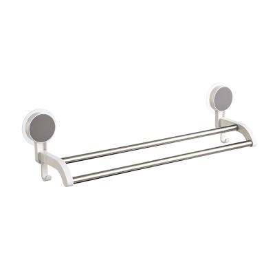 China Bathroom Heater Customized Stylish Suction Cup Plastic ABS White Double Pole Towel Rack for sale