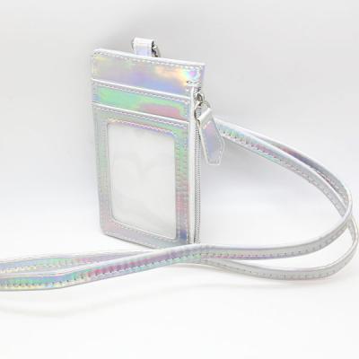 China Normcore/Minimalist Trendy Hologram Credit Cards Case Purse Wallet Lanyard Necklace ID Card Badge Holder for sale