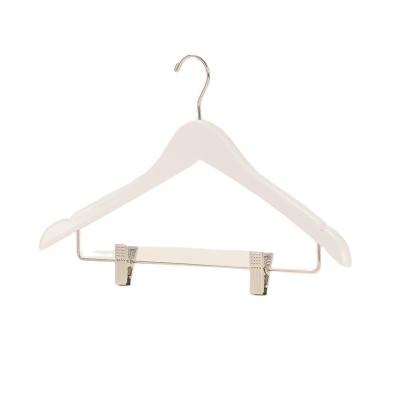 China SHOW China Fashion 77 Series Solid Wood White With Metal Pants Clip Wooden Hanger for sale