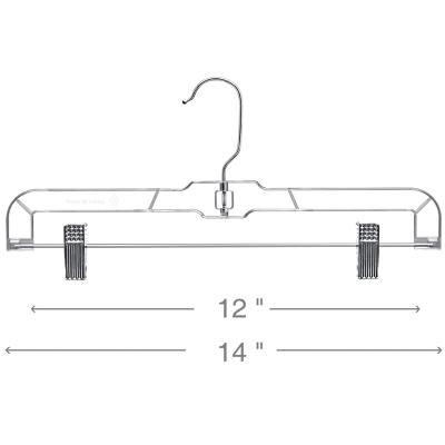 China 4 Inch Coastal Clear Plastic Skirt Hangers with Clips Edge Hangers for Bulk Plastic Trouser Pant Hangers for sale