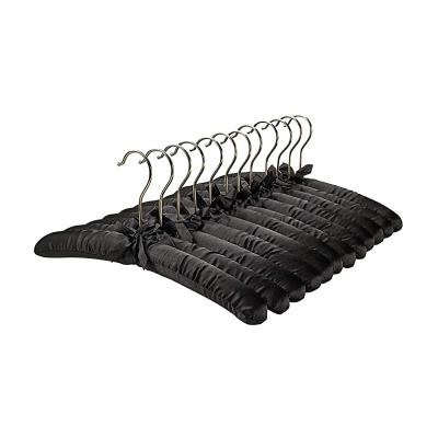 China SHOW New 2020 Amazon Hotel Hanger Black Anti Slip Soft Fabric With Gold Hook Satin Padded Hangers for sale