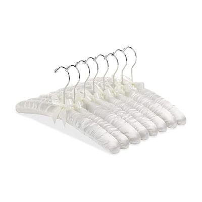 China White DISPLAY Hanger Hotel Anti Slip Soft Fabric With Gold Hook Satin Padded Hangers for sale