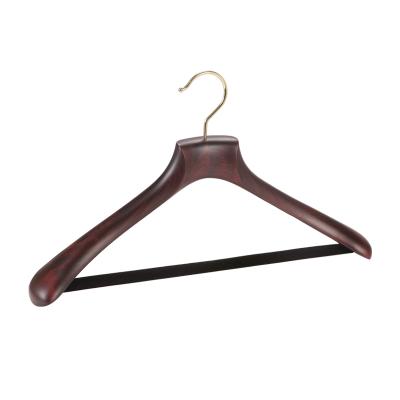 China No beech wood manufacturers wholesale fashion luxury coat hanger custom gold hook coat hanger with velvet bar for sale