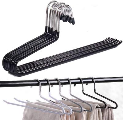 China Eco-friendly Hanger Hot Sales Non Slip Metal Open Black PVC Coated Space Saving Trouser Hangers For Trousers for sale