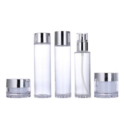 China Good Quality 30ml 50ml Cosmetic Thick Wall Plastic Cosmetic Set Plastic Cream Jars And Bottles Toner Lotion Cream Bottles for sale