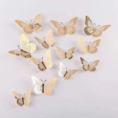 China Cake decoration New Butterfly Set Wholesale 2021 New Hot Party Cupcake Decoration Gold Silver 12pcs Set Butterfly Cake Decoration for sale