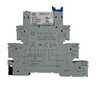 China PA66+GF20 41F-1Z-C2-1 6A 1 NO+1 OR 24VDC/AC Electromagnetic Contact Interface Relay Module 41F-1Z-C2-1 Slim Slim Relay Socket for sale