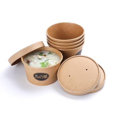 China Biodegradable Disposable Kraft Paper Soup Cup Take Away Food Packing Container White Paper Bowl Salad Bowl On Sale for sale