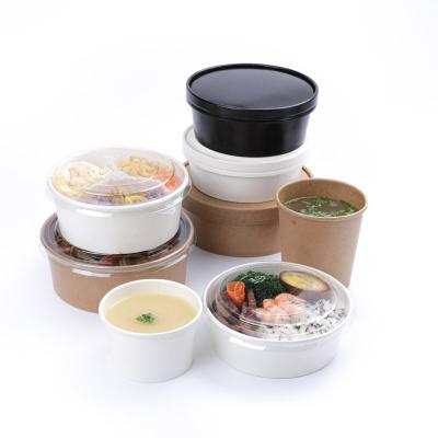 China Biodegradable Custom Printing Food Grade Wrapping Paper Disposable Waterproof Microwavable Bowl With PP Paper Lid On Sale for sale