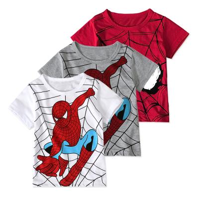 China Tablet Children Short Sleeve T-shirts Cartoon Clothing Spiderman Earphone Print Baby Boy Children's T-shirts for sale