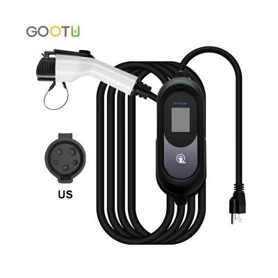 China Safety Convenient Gootu Adjustable Current 8A 10A 13A 16A Battery Car Charging Sae J1772 Type1 Portable Electric Car Home Charger for sale