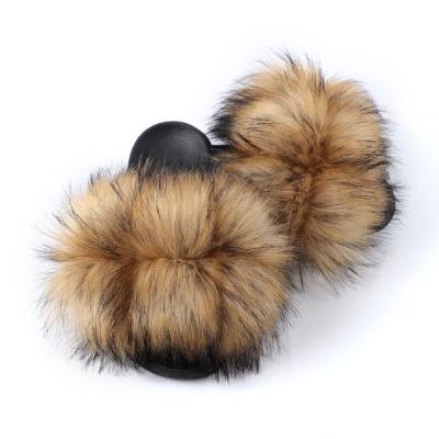 China Fashion Trend Colorful Faux Fur Designer Logo Slippers White Slippers One Size Puff Balls for sale