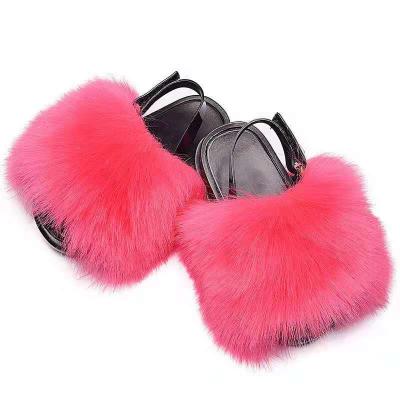 China ARCH SUPPORT Summer Baby Toddler Girl Faux Fur New Slippers PVC Anti-Skid Slides Faux Fur With Strap Slippers Children Sandals Kids Fluffy for sale