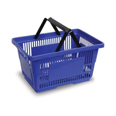 China Double Handle Grocery Store Supermarket Easy-Carry Plastic Shopping Basket for sale