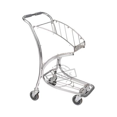 China Stainless Steel Trolley Push Baggage Airport Easy-Carrying Trolley with Hand Brake and 4 Wheels for sale