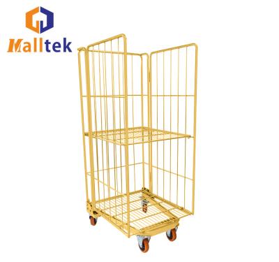 China Easy To Tansport Warehouse Storage Metal Security Logistics Steel Wire Mesh Rolling Container Cage Trolley for sale