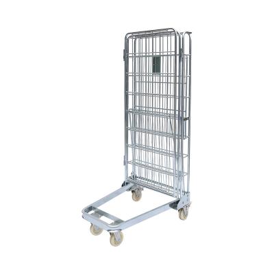 China Space Saving Powder Coated Folding Wire Mesh Logistic Roll Container Trolley for sale