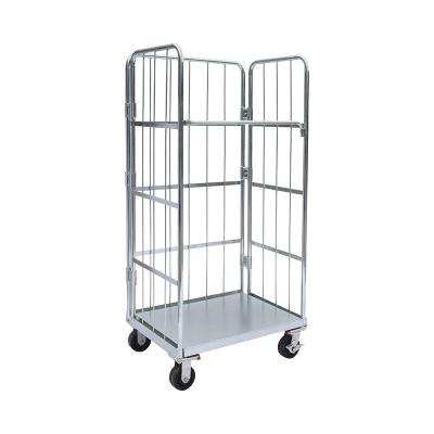 China Collapsible Roll Cart Wire Mesh Rolling Container Steel Storage Roll Containers for sale