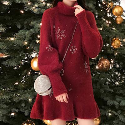 China 2021 Merry Christmas Anti-static Women Fashion Warm Winter Dress Christmas Dress for sale