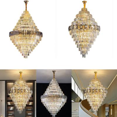 China Customized Modern Gold Contemporary Crystal Pendant Light Hanging Luxury K9 Crystal Hotel Project Iron Chandelier Large for sale