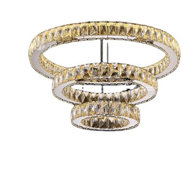 China Modern Simple Elegant Round LED Chandelier Circle Dining Room Stainless Steel Cable Crystal Lamp for sale