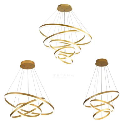 China Industrial Designer Modern Led Gold Ring Pendant Light Fixture Around Hanging Led Chandeliers for sale